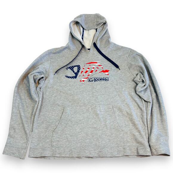 G Loomis Mens L Hoodie Fishing Heather Gray Stars Stripes - Picture 1 of 8